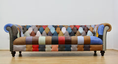 Bespoke 4 Seater Leather Chesterfield Patchwork Sofa