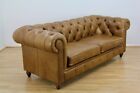 Chesterfield Large 3 Seater Leather Sofa, Riders Nut