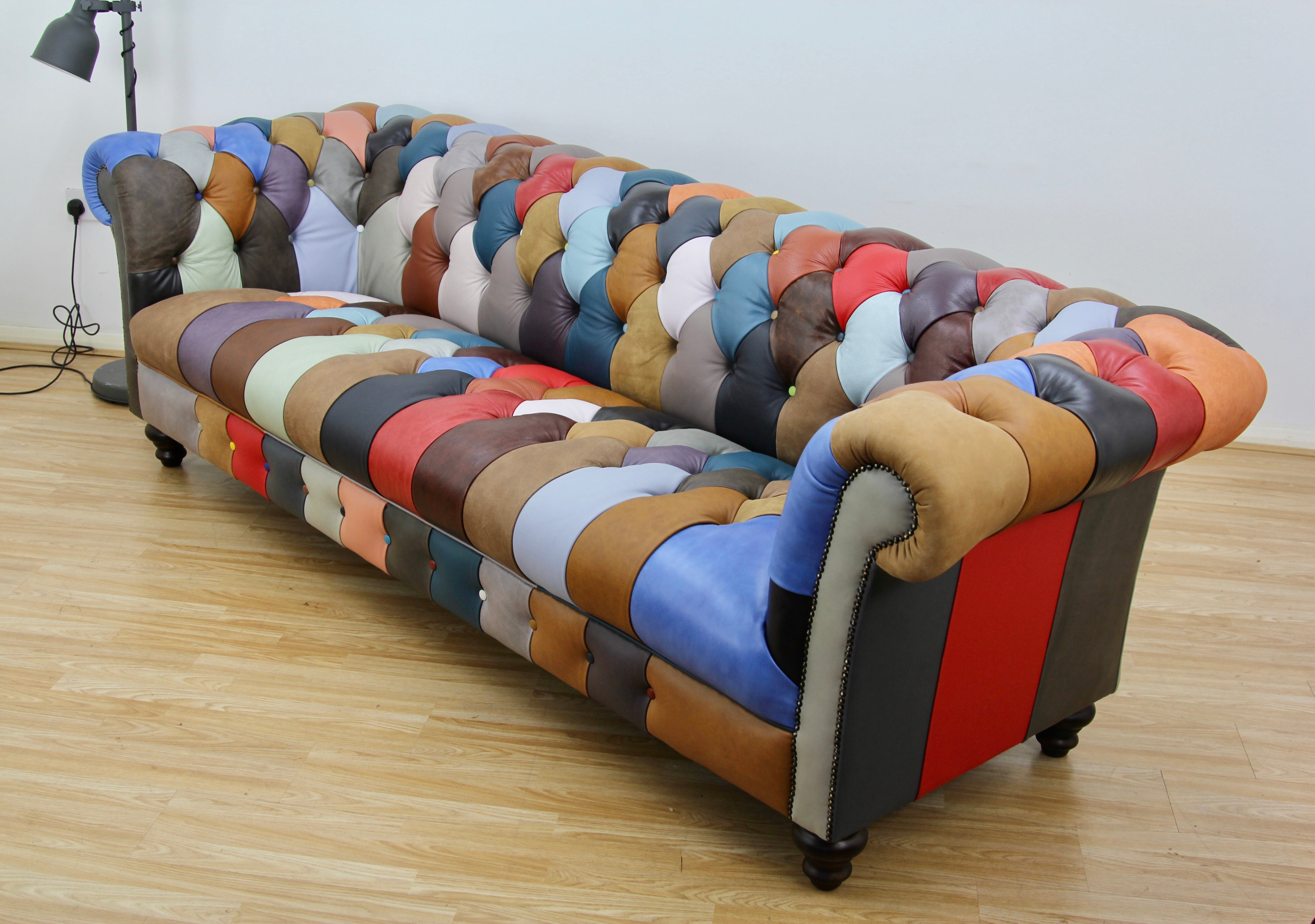 Bespoke 4 Seater Leather Chesterfield Patchwork Sofa
