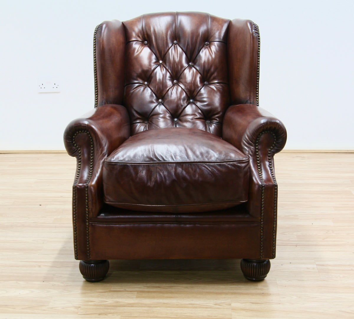 Oskar Wingback Armchair ,Brown  Hand Antique Leather