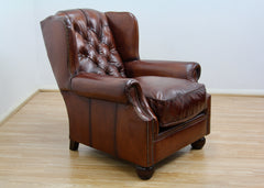 Oskar Wingback Armchair ,Brown  Hand Antique Leather