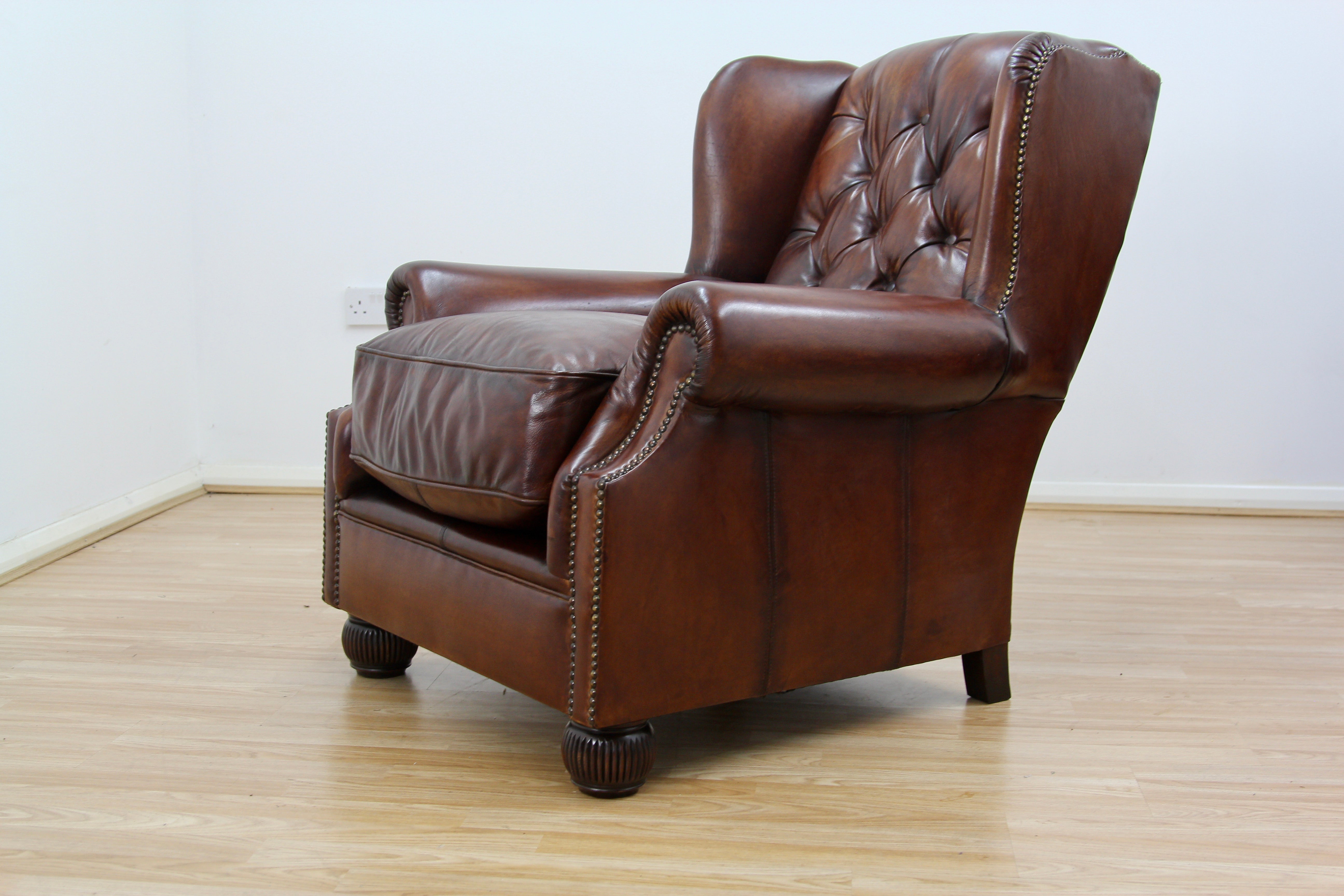 Oskar Wingback Armchair ,Brown  Hand Antique Leather