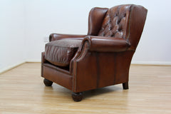 Oskar Wingback Armchair ,Brown  Hand Antique Leather